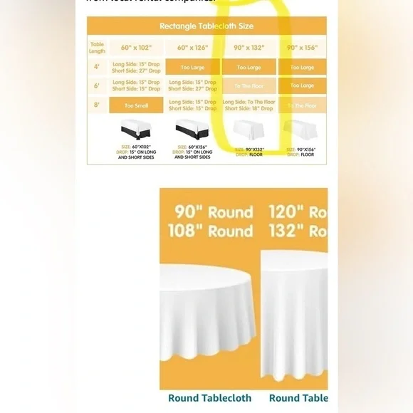 2 White Rectangle Table Cloths of 90 x 132 Inch  for 8 Foot Rectangle Tables.NEW - Picture 4 of 5
